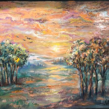 Pittura intitolato "Розовый закат. (1)" da Alina Asanova, Opera d'arte originale, Olio