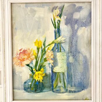 Painting titled "Цветы" by Alina Bugleeva, Original Artwork, Oil Mounted on Wood Stretcher frame