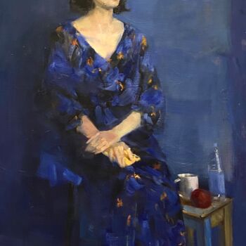 Painting titled "Blue girl" by Alina Bugleeva, Original Artwork, Oil