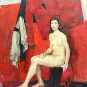 Pintura intitulada "Red girl" por Alina Bugleeva, Obras de arte originais, Óleo