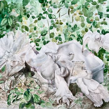 Картина под названием "Doves in the both" - Alina Buslova, Подлинное произведение искусства, Акварель