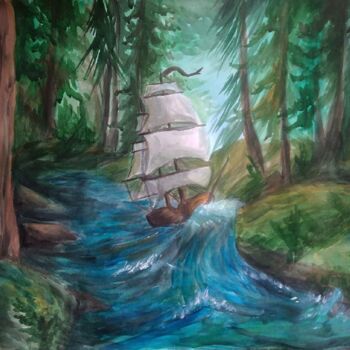 「In the forest」というタイトルの絵画 Alina Gelmanによって, オリジナルのアートワーク, 水彩画