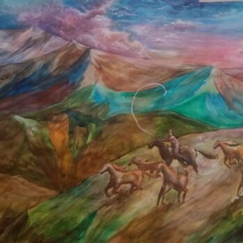 Malerei mit dem Titel "Mongolia" von Alina Gelman, Original-Kunstwerk, Aquarell