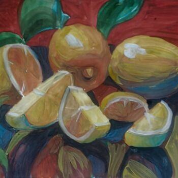 Schilderij getiteld "Lemons" door Alina Gelman, Origineel Kunstwerk, Gouache