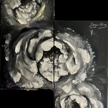 Painting titled "White roses" by Alina Lidia Tanase, Original Artwork, Oil Mounted on Wood Panel