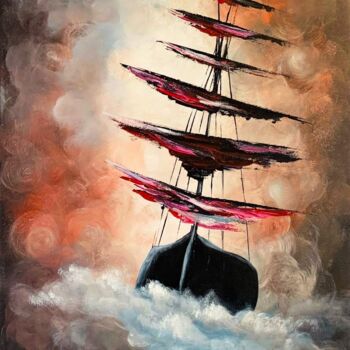 Painting titled "Storm on the sea" by Alina Lidia Tanase, Original Artwork, Acrylic Mounted on Wood Stretcher frame