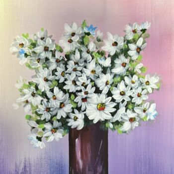 Painting titled "Autumn white flowers" by Alina Lidia Tanase, Original Artwork, Acrylic Mounted on Wood Stretcher frame
