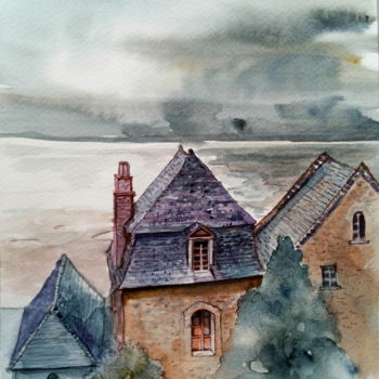 Painting titled "By the sea" by Alina Matykiewicz, Original Artwork, Watercolor