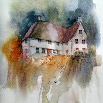 Malerei mit dem Titel "Mansion on the slope" von Alina Matykiewicz, Original-Kunstwerk, Aquarell
