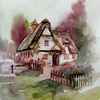 Painting titled "House with a garden" by Alina Matykiewicz, Original Artwork, Watercolor