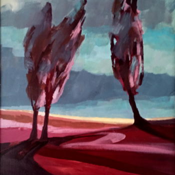 Painting titled "Trees by the road" by Alina Matykiewicz, Original Artwork, Oil