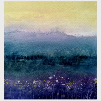 Schilderij getiteld "Purple meadow" door Alina Matykiewicz, Origineel Kunstwerk, Aquarel