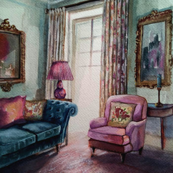 Pittura intitolato "Pink room" da Alina Matykiewicz, Opera d'arte originale, Acquarello