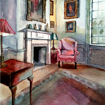 Malarstwo zatytułowany „Pink armchair” autorstwa Alina Matykiewicz, Oryginalna praca, Akwarela