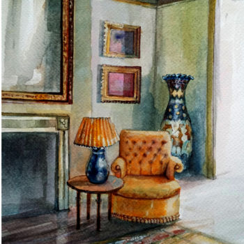 Pintura titulada "Yellow armchair" por Alina Matykiewicz, Obra de arte original, Acuarela