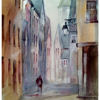 Painting titled "In a dark alley" by Alina Matykiewicz, Original Artwork, Watercolor