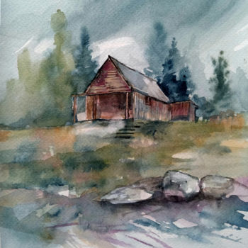 Painting titled "House in the mounta…" by Alina Matykiewicz, Original Artwork, Watercolor