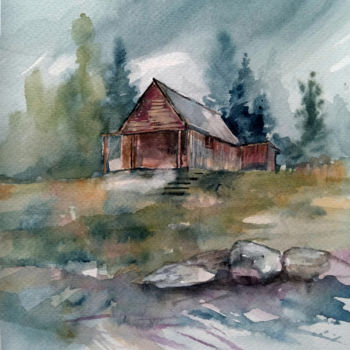 Schilderij getiteld "House in the mounta…" door Alina Matykiewicz, Origineel Kunstwerk, Aquarel