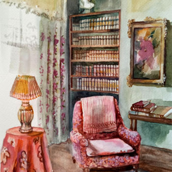 Painting titled "In pink room" by Alina Matykiewicz, Original Artwork, Watercolor