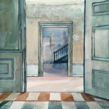 Painting titled "Open door" by Alina Matykiewicz, Original Artwork, Watercolor