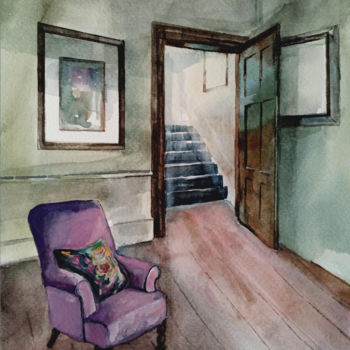 Painting titled "Armchair in the room" by Alina Matykiewicz, Original Artwork, Watercolor