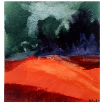 Pittura intitolato "Orange green" da Alina Matykiewicz, Opera d'arte originale, Acquarello