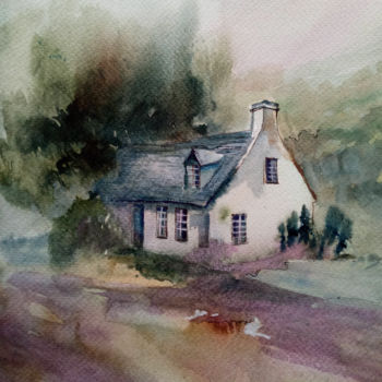 Painting titled "House under the tree" by Alina Matykiewicz, Original Artwork, Watercolor