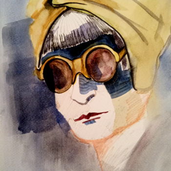 Painting titled "Yellow glasses" by Alina Matykiewicz, Original Artwork, Watercolor
