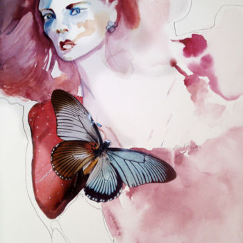 Цифровое искусство под названием "Butterfly touch" - Alina Matykiewicz, Подлинное произведение искусства, Акварель