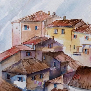 Painting titled "Town in the south" by Alina Matykiewicz, Original Artwork, Watercolor