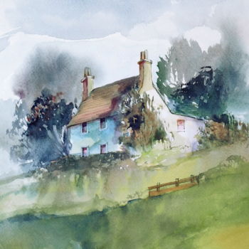 Painting titled "Little house" by Alina Matykiewicz, Original Artwork, Watercolor
