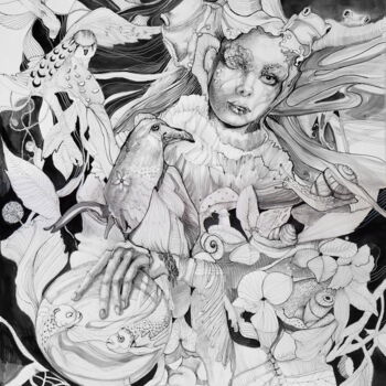 Desenho intitulada "Forest woman" por Alina Matykiewicz, Obras de arte originais, Tinta