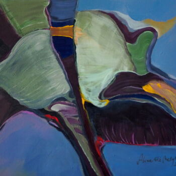 Malarstwo zatytułowany „Blue leaf” autorstwa Alina Matykiewicz, Oryginalna praca, Akryl Zamontowany na Panel drewniany
