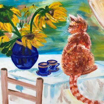 Malerei mit dem Titel "The cat is meow" von Alina Morozova, Original-Kunstwerk, Öl