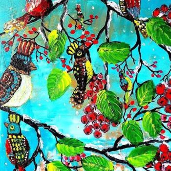 Schilderij getiteld ""Birds banquet"" door Alina Burinskaite Art, Origineel Kunstwerk, Acryl