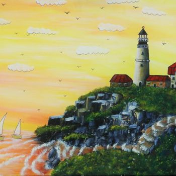 Schilderij getiteld ""Lighthouse"" door Alina Burinskaite Art, Origineel Kunstwerk, Acryl