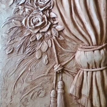 Sculpture titled "Roses. Bas-relief" by Alina Nikitina, Original Artwork, Plaster Mounted on Other rigid panel