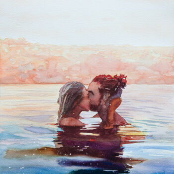 Painting titled ""Ocean Love"" by Alina Shangina, Original Artwork, Watercolor