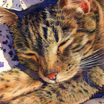 Картина под названием "CAT BELLA" - Alina Shangina, Подлинное произведение искусства, Акварель