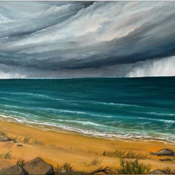 Painting titled "“Rain on the island”" by Alina Shelest, Original Artwork, Oil