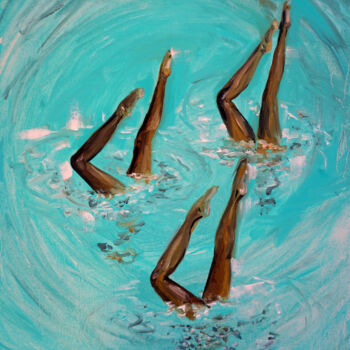 Malerei mit dem Titel "Sporty Mermaids" von Alina Sunny, Original-Kunstwerk, Öl