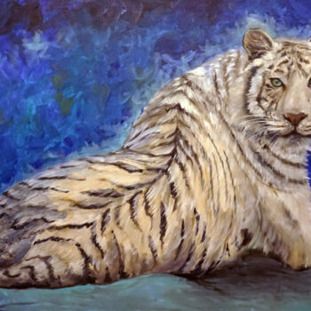 Painting titled "Big Cat Dream" by Alina Sunny, Original Artwork, Oil