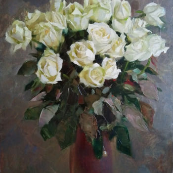 Картина под названием "Белые розы" - Alina Yakhyaeva, Подлинное произведение искусства, Масло
