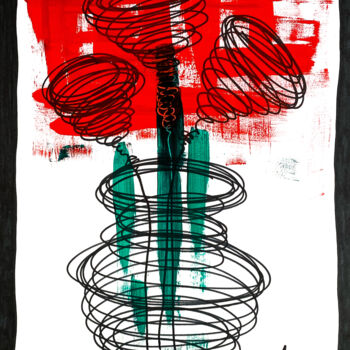 Картина под названием "«RED ROSES IN A VAS…" - Alina Landers, Подлинное произведение искусства, Акрил