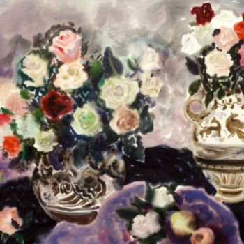 Картина под названием "Les roses" - Alina Lesova, Подлинное произведение искусства