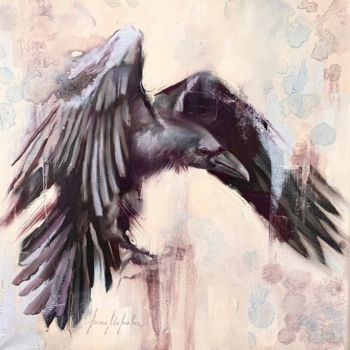 Schilderij getiteld "Raven #2, 30x30 cm…" door Alina Marsovna, Origineel Kunstwerk, Olie
