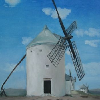 Peinture intitulée "Wind-mill in La-Man…" par Alina Timofeeva, Œuvre d'art originale, Huile