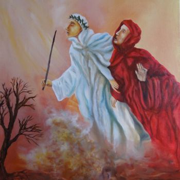 Peinture intitulée "Dante et Béatrice" par Aline Boni, Œuvre d'art originale, Huile
