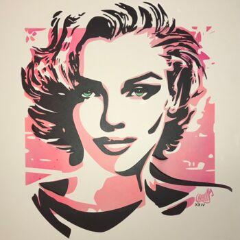 Painting titled "Carré marilyn rose" by Aline Cavanna, Original Artwork, Acrylic Mounted on Wood Stretcher frame