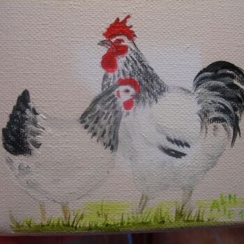 Peinture intitulée "coq et poule" par Aline Guichard Belleville, Œuvre d'art originale, Huile